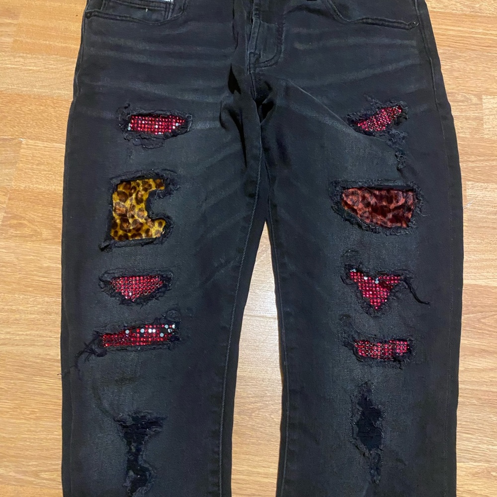 Cult of Individuality Black Skinny Jeans with Red Accents